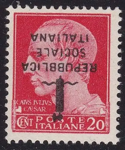 1944 RSI, Nr. 495/Aa 20c. carminio MNH/** Signiert Olive AUFDRUCK UMGEDREHT