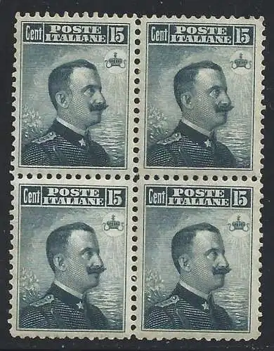 1906 KÖNIGREICH - Nr. 80 15c. grau schwarz MNH/** QUARTINA CENTRATA