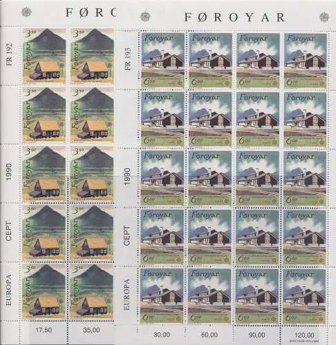 1990 EUROPA CEPT Faeroer Miniblätter Postgebäude postfrisch **