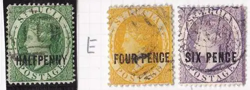 1882-84 ST. LUCIA - SG Nr. 25/28/30 3 Werte GEBRAUCHT