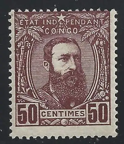 1886 ETAT INDEPENDENT DU CONGO, COB Nr. 9 50c. rotbraun MLH/*