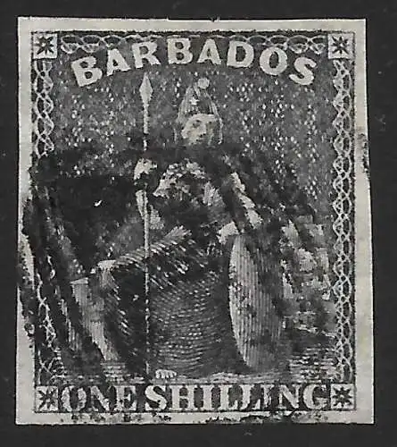 1858 BARBADOS, Nr. 12a - 1 scellino schwarz GEBRAUCHT