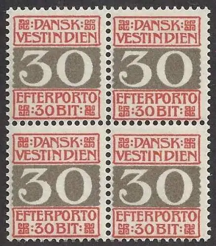 1905 DÄNISCHE ANTILLEN, Steuern Nr. 7 MNH/** QUARTINA