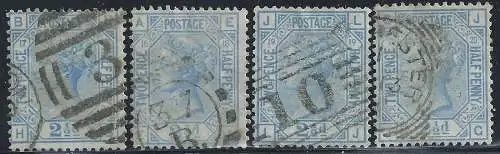 1880 GROSSBRITANNIEN - Nr. 57 2p1/2 hellblau GEBRAUCHTTAFELN 17-20