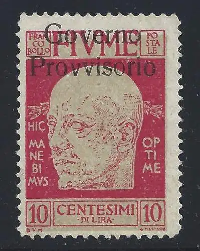 1921 Fluss, Nr. 176i 10 Cent. carmin MLH/* ÜBERDRUCK NACH OBEN VERSCHOBEN