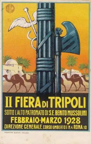 1928 LIBYEN, Nr. 72/77 IIa Fiera di Tripolis die komplette Serie auf Postkarte