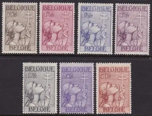 1933 Belgien - Lothringer Kreuz Nr. 377/383 Serie mit 7 Werten MNH/**