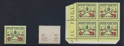 1931 VATIKAN, Nr. 14 Gelb MNH ** SINGLE/DECAL/QUARTINA