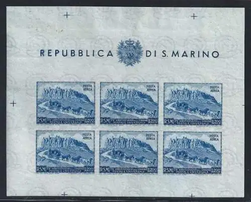 1951 SAN MARINO, Blatt Nr. 11 UPU 200 Lire ND MNH / **