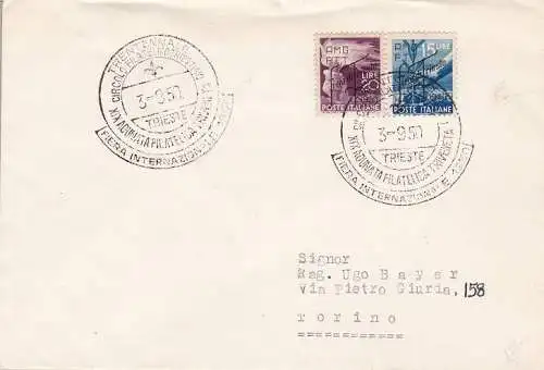 1950 TRIEST A - Nr. 81/82 auf REISEUMSCHLAG nach Turin