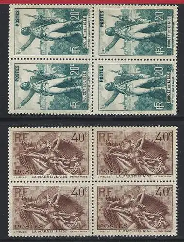 1936 FRANKREICH - Nr. 314/315 - Rouget de l'Isle - MNH ** Viererblock