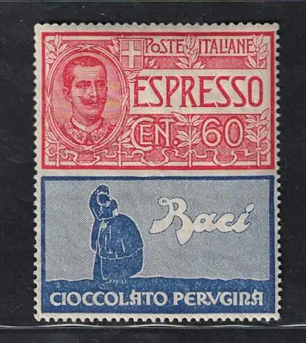 1925 Italien, Nr. 21, 60 Cent rot und blau Perugina, zentriert nicht ausgegeben postfrisch **