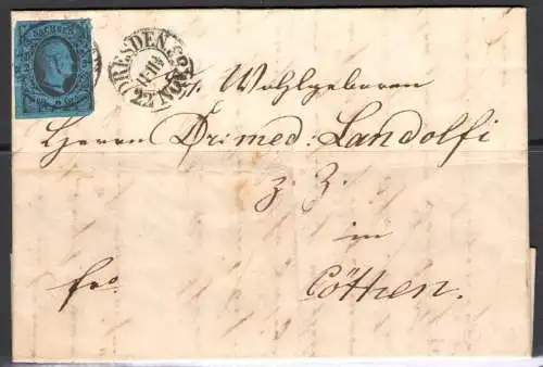 1851-52 Deutschland Sachsen, Nr. 4 auf Vollbrief