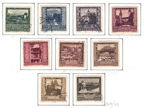 1923 ÖSTERREICH, Nr. 304/12 Österreichische Stadtansichten, komplette Serie gebraucht