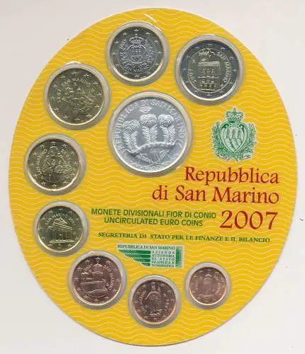 2007 Republik San Marino, Divisionsmünzen Staatssekretariat - FDC