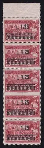 1946 SAN MARINO, Espresso n. 6e PAAR UNGEZÄHNT IN DER MITTE POSTFRISCH / **