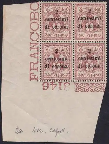 1919 Trient und Triest, Nr. 2aa VIERTEL MIT TISCHNUMMER POSTFRISCH/**