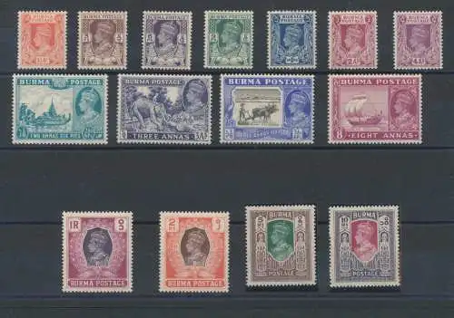 1938 BURMA, 15 Val, SG Nr. 18a/33, MLH* (NO 23)