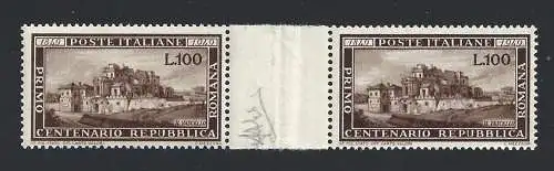 1949 Italien - Republik - Nr. 600 Römische Republik PAAR MIT ZWISCHENRAUM