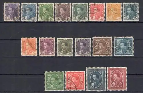 1934-38 IRAK, Yvert 106A/123 - König Ghazi I - Serie mit 18 Werten - Gebraucht