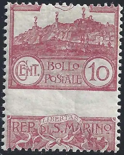 1903 SAN MARINO, Nr. 36b Ansicht 10 Cent. carminio MNH/** VARIETÉ