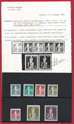 1949 BERLIN - BERLIN, Nr. 21/27, UPU MNH**, Sorani Zertifikat