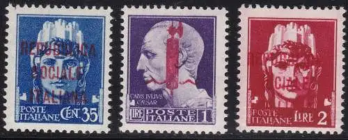 1944 Italienische Sozialrepubblica, SAGGI P 19/20/22 3 Werte MNH/** SIGNIERT