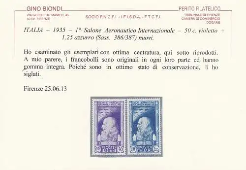 1935 Königreich Italien, Nr. 384/387 die komplette Serie mit 4 Werten - Zertifikat Blond