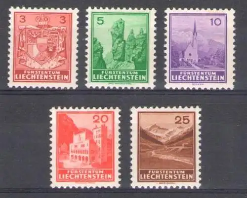 1934-35 Liechtenstein, Nr. 123/127, Verschiedene Themen, postfrisch**