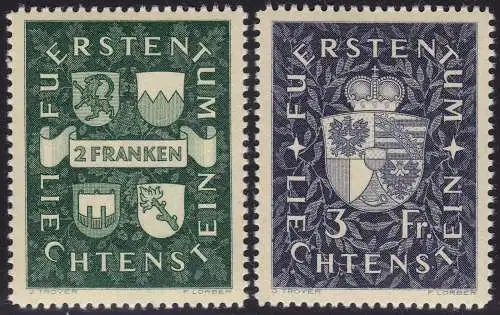 1939 Liechtenstein, n. 159/160 Serie mit zwei Werten postfrisch**