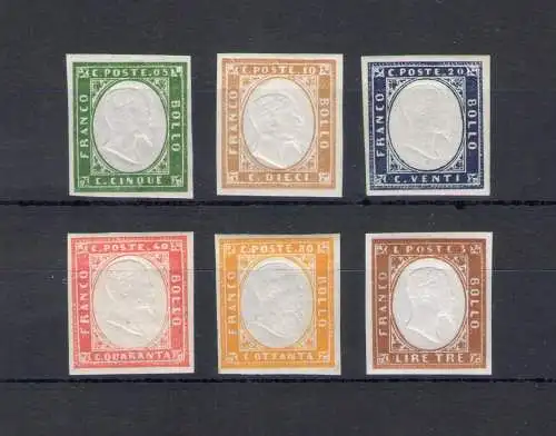 1855-63 SARDINIEN, Nr. 13E/18A 6 Werte MNH ** Bolaffi Zertifikat