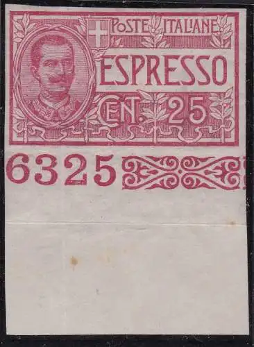 1903 KÖNIGREICH ITALIEN, Espresso Nr. 1a UNGEZÄHNT MIT TISCHNUMMER MLH/*