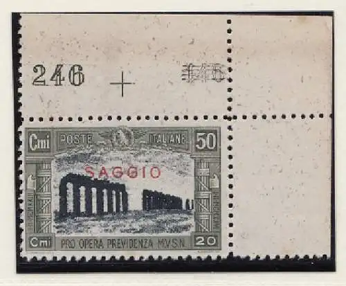 1928 Königreich Italien, Nr. 221 ESSAY (*) MIT TISCHNUMMER