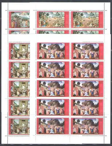 2001 Vatikan, 4 Miniblätter mit 10 Werten, Sixtinische Kapelle Nr. MF 1231/34 - POSTFRISCH **