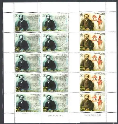 2001 Vatikan, 2 Miniblätter mit 10 Werten, Grün Nr. MF 1238/40 - POSTFRISCH **