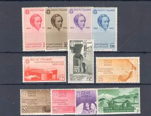 1935 Italien, Vincenzo Bellini, 11 Werte Nr. 388/93 + Luftpost 90/94 - postfrisch **