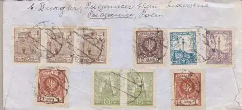 1925 POLEN Brief an die Schweiz frankiert mit 10 Werten Serie 213/223