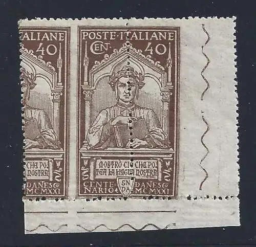 1921 Italia, n. 117ne stark verschobene Verzahnung Paar - MNH**