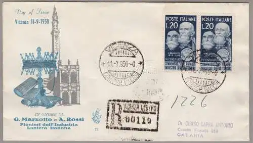 1950 REPUBLIK - Wollindustrie Nr. 628 VENEDIG EINGESCHRIEBEN GEREIST