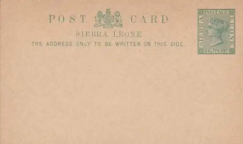 1893 SIERRA LEONE, Head of Queen Victoria, POSTKARTE Halfpenny Green on Buff