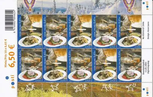 2005 EUROPA CEPT, Finnland, 1 Kleinbogen mit 10 Werten Gastronomie postfrisch **