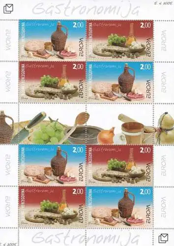 2005 EUROPA CEPT, Bosnien und Herzegowina Kroatien 1 Kleinbogen à 8, Gastronomie postfrisch **