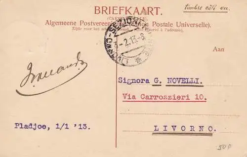 1913 NIEDERLÄNDISCH-INDIEN - Postkarte nach Italien (Livorno) REISE