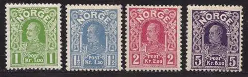 1910-18 NORWEGEN, Nr. 84b weißes Papier + 85/87 4 Werte MLH/*