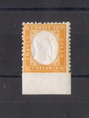 1862 Italia, n. 4pb - 80 Cent gelb Vollbogenrand unten, postfrisch**