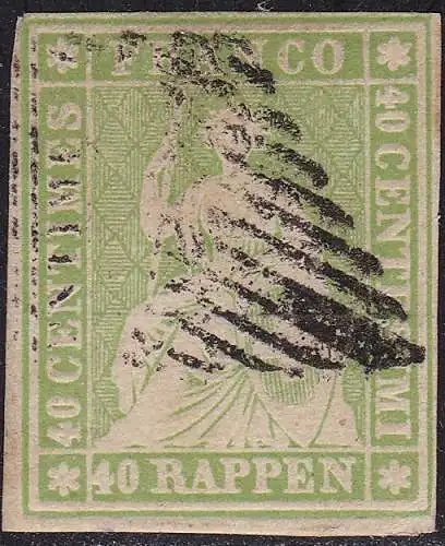 1855-57 SCHWEIZ, Einheitskatalog Nr. 30d - 40 Rappen grün - Signiert Raybaudi