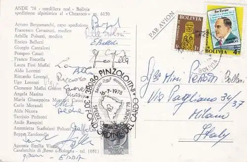 1978 BOLIVIEN, Postkarte Bergsteigerexpedition El Chearoco ANDE 78