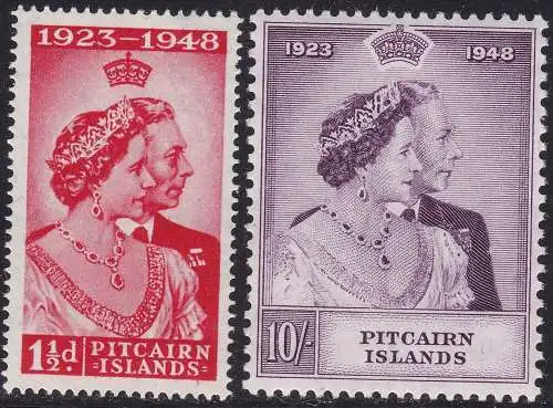 1949 Pitcairn Islands, Stanley Gibbons n. 11/12 - Silberhochzeit - postfrisch **