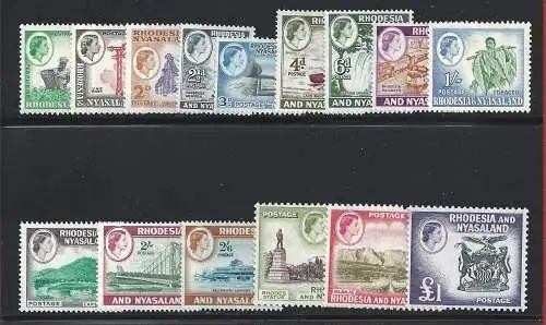 1959-62 RHODESIEN NYASALAND - Stanley Gibbons Nr. 18-31 - 15 Werte - postfrisch **