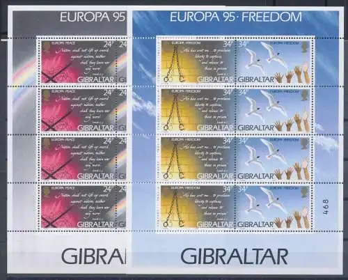 1995 EUROPA CEPT, Gibraltar, 2 Kleinblätter mit 4 Werten postfrisch **